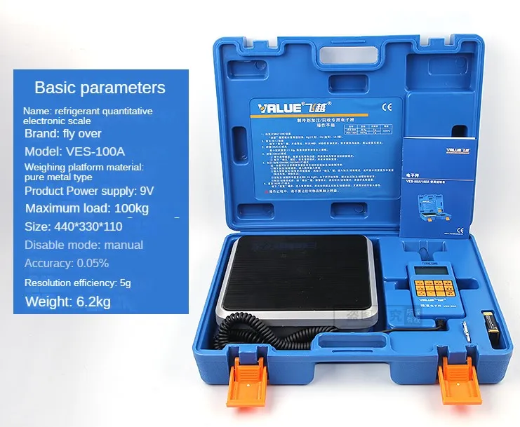 High-Precision Metal Freon Quantitative Filling Electronic Scale 9V VES-100A/100B Refrigerant Recovery Electronic Balance Manual