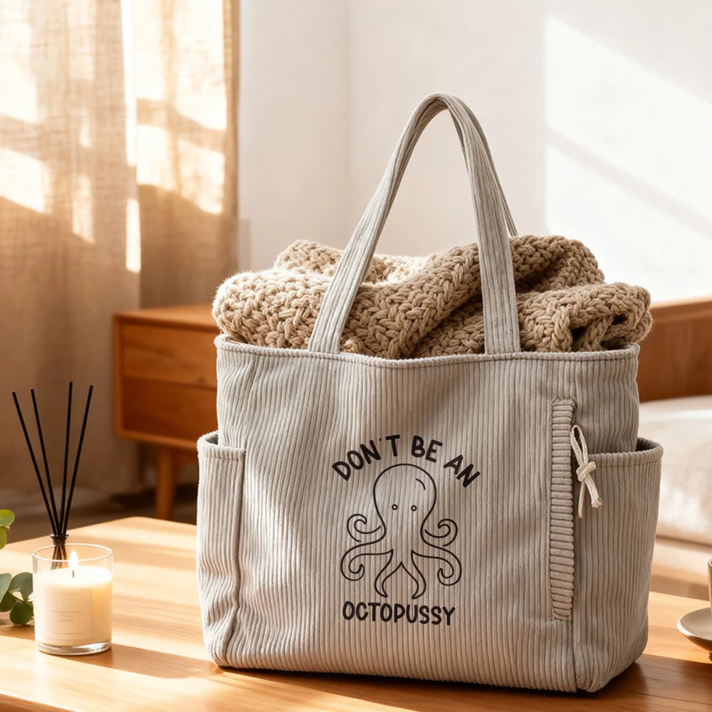 

Casual Corduroy Handbag with Zipper Closure, Large Capacity Fixed Shoulder Strap Daily Commuter Handbag, Shopping Bag, tote bag