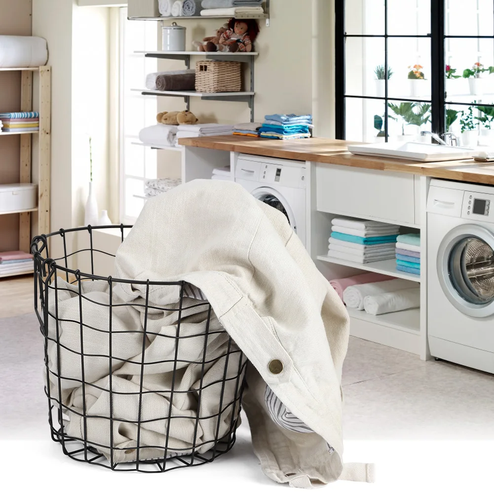 Home Laundry Baskets Bedroom Iron Dirty Clothes Basket With Wheels Dirty Clothes Storage Basket With Handles