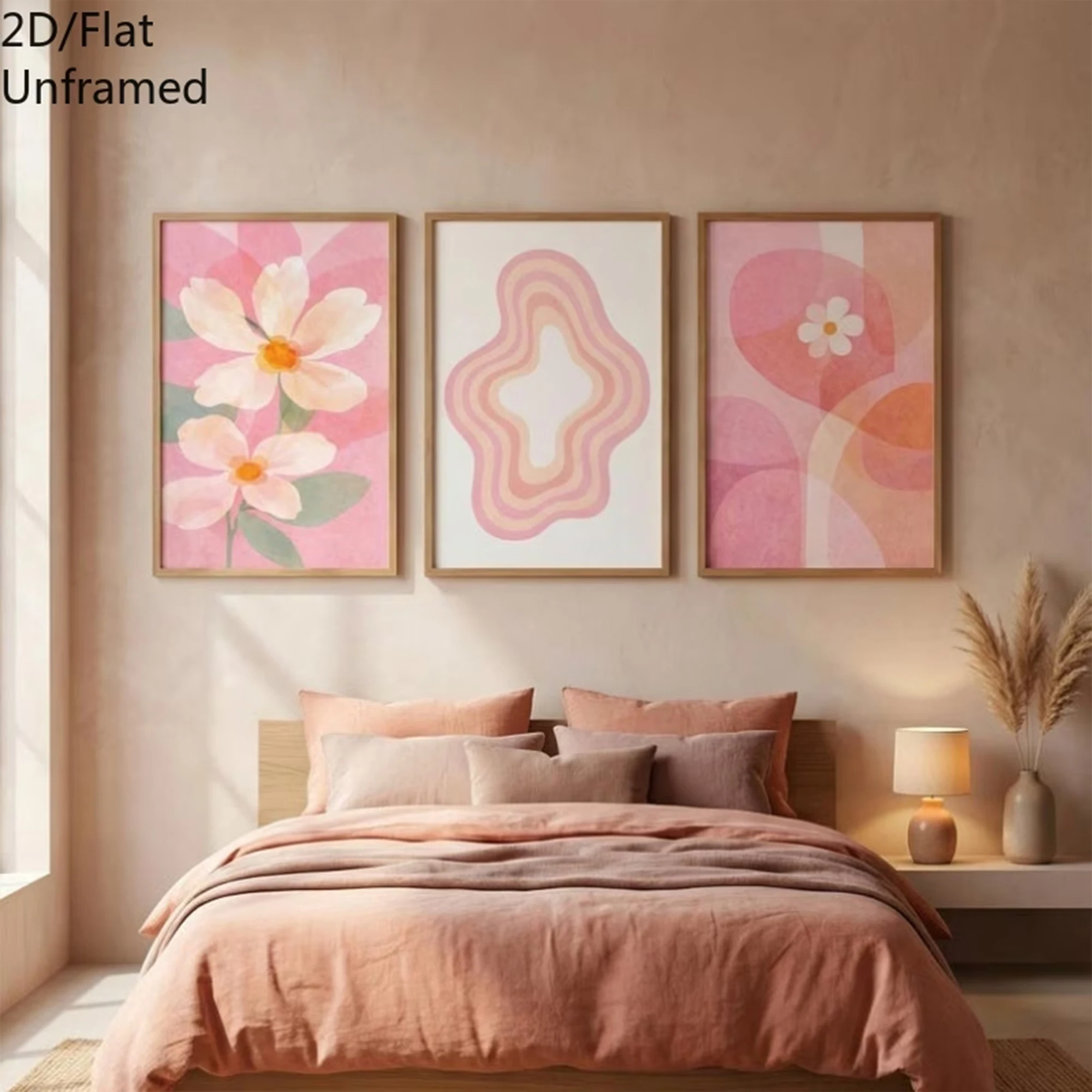 3pcsModern Soft Blush Pink Floral  Abstract Wavy Wall Art Print Canvas Painting Poster Picture For LivingRoom,Bedroom Home Decor