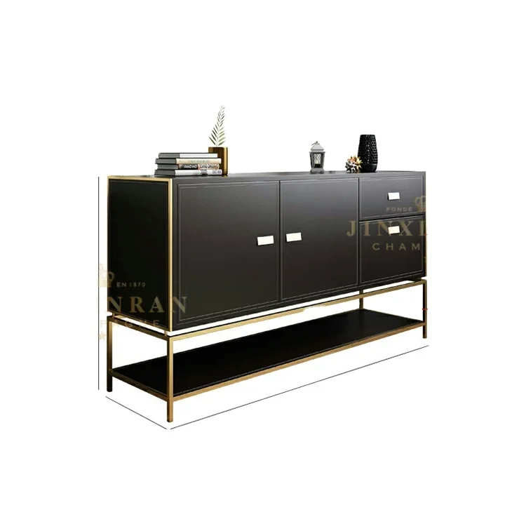 High Gloss Deluxe Wooden Buffet Cabinet Stainless Steel Locker Brown Wooden Modern Buffet Deluxe Side Cabinet