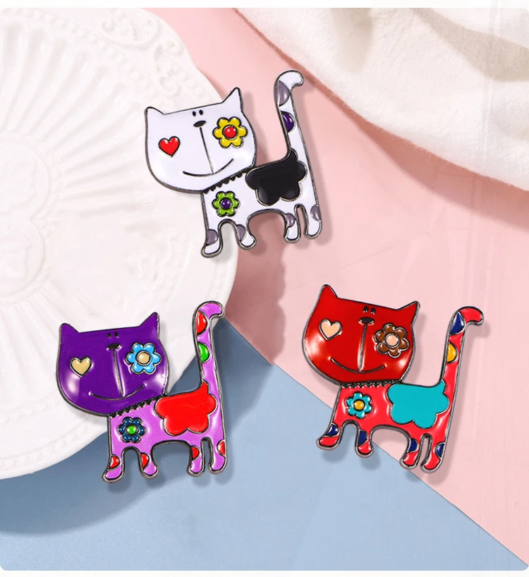 cat Pin, European and American alloy oil drip Pinsg animal Pin small clip New cartoon personalized painted