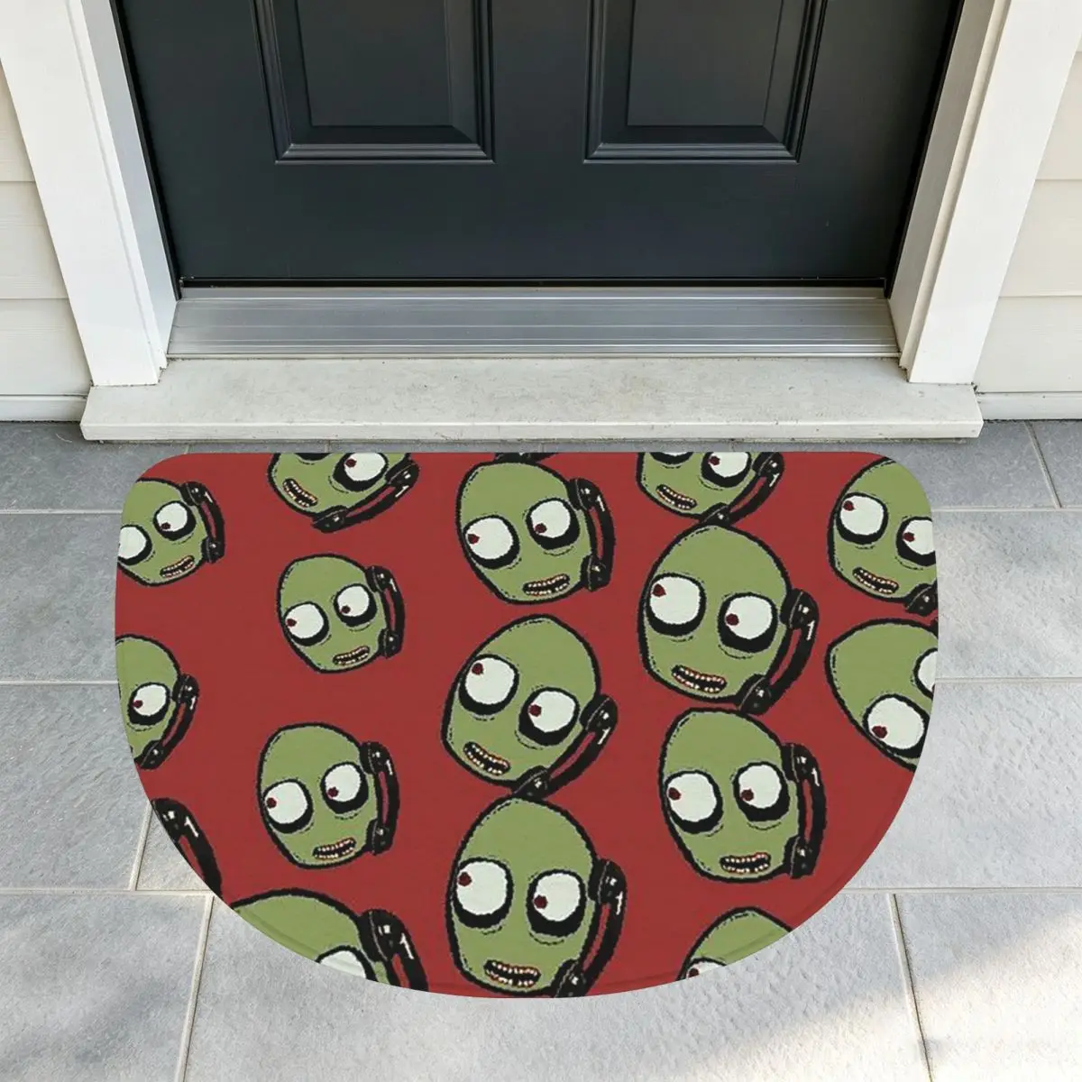 David Firth Salad Fingers Y2K Horror Cartoon Graphic Flannel Half Round Doormat Non Slip Bathroom Mat Absorbent Floor Carpet
