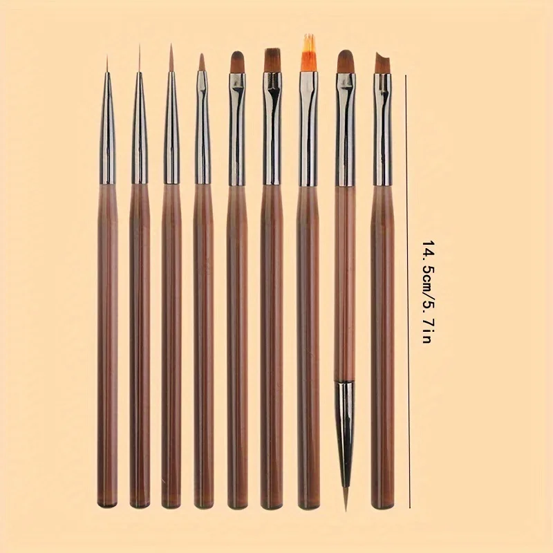 9Pcs UV Gel Nail Art Brush Acrylic Drawing Painting French Line/Flower Pen Nails Tip Gradient Build Light Therapy Manicure Brush
