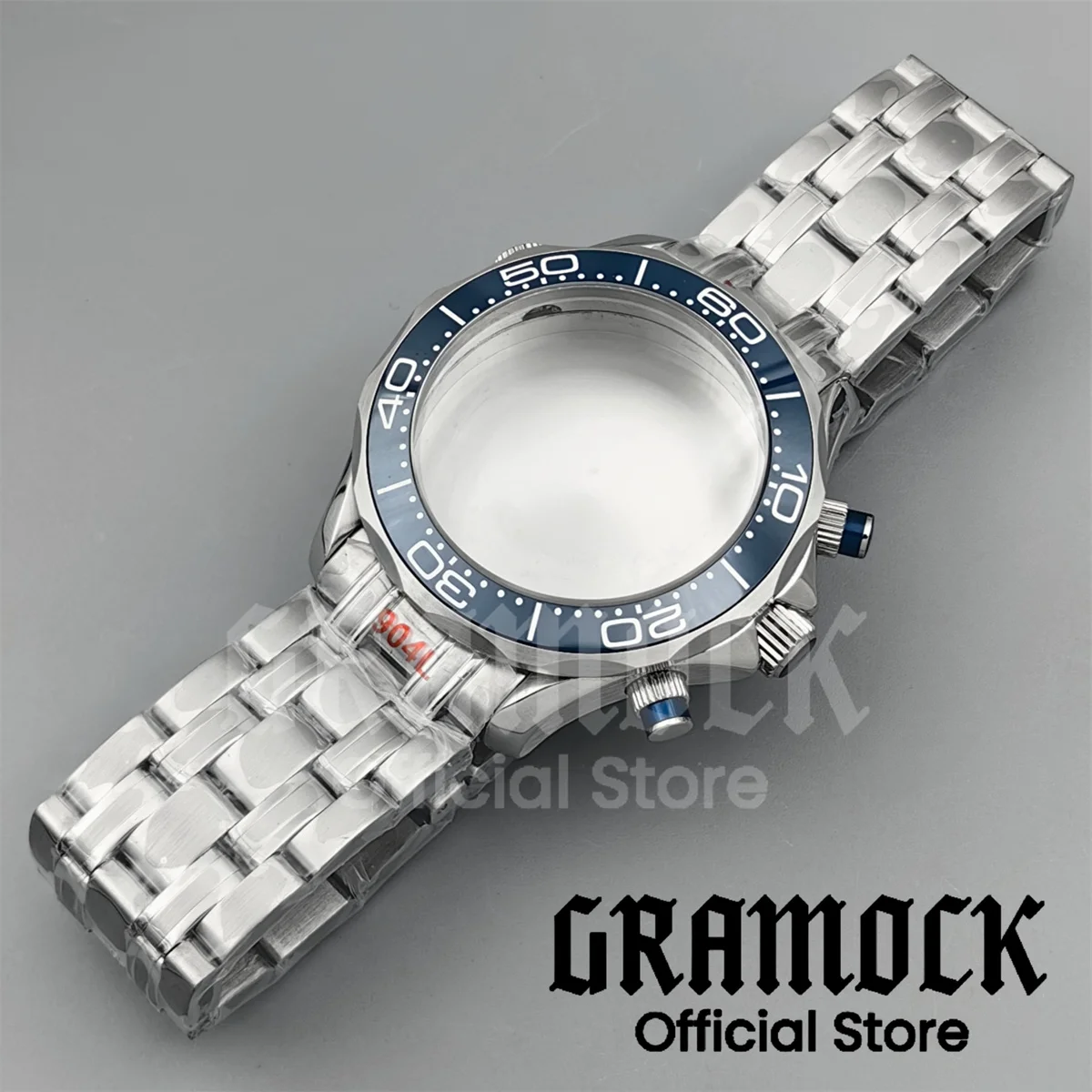 41mm Sea 300 Watch Case Blue Ceramic Bezel Fit VK63 VK64 Multy-Functional Quartz Chronograph Silver Watch Case Sapphire Crystal