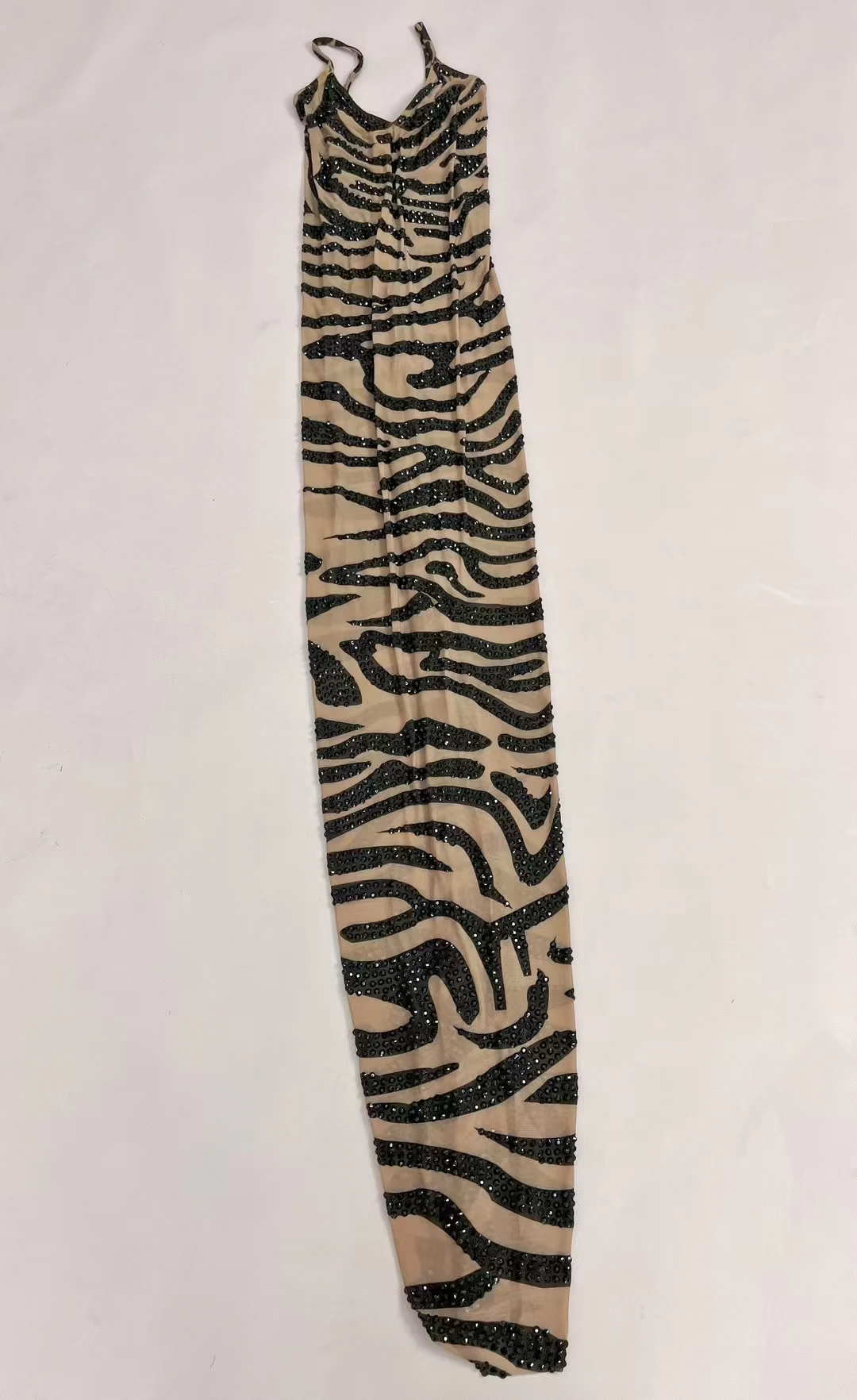 Nouveau noir strass maille transparente imprimé léopard sangle Chic robe pour belle Figure femmes fête d'anniversaire reine Maxi robe Modengbaowen