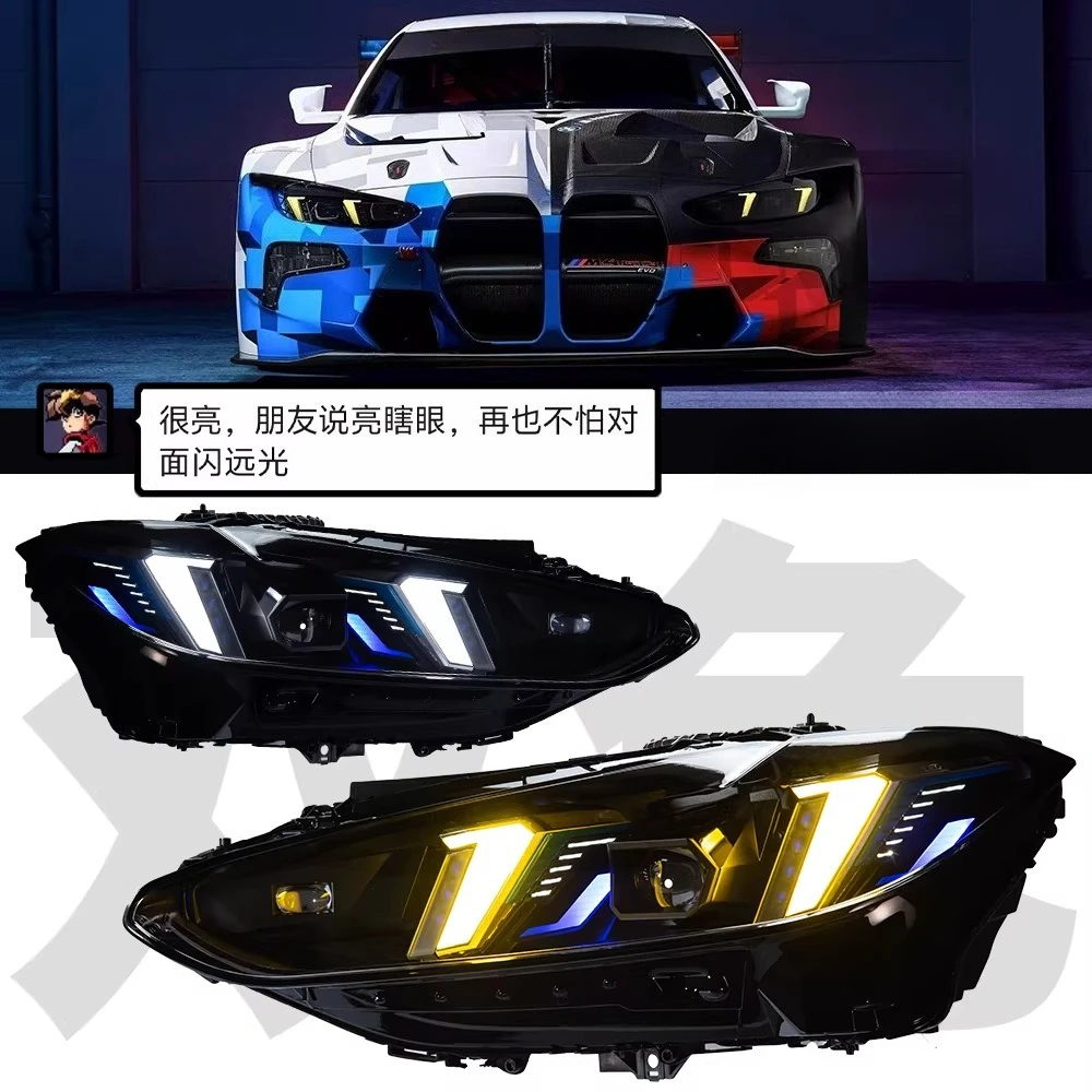For 21-25 BMW 4 Series G22 G26 M4 Style LED Headlights, Dual Color Daytime Running Lights, Laser Angel Eyes