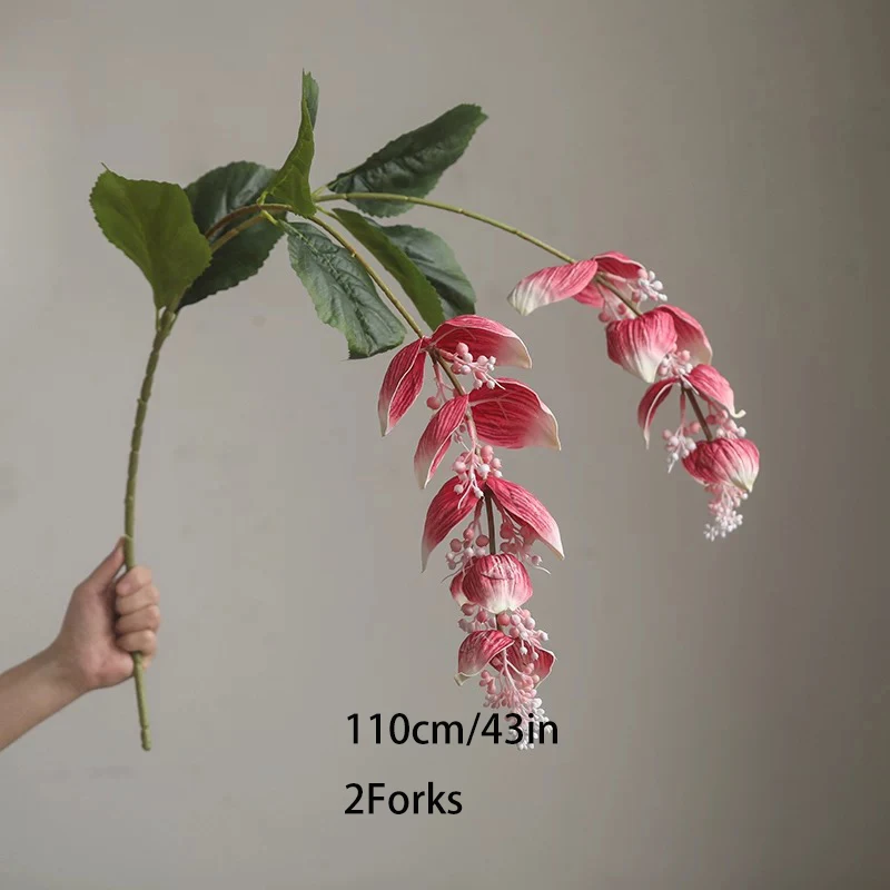 43 Zoll große, rosafarbene chinesische Puppenpflanze, künstliche Blumen, tropische Medinilla Magnifica, künstliche Blumen für Zuhause, Party, Geschäft, Hochzeitsdekoration – Detail 16