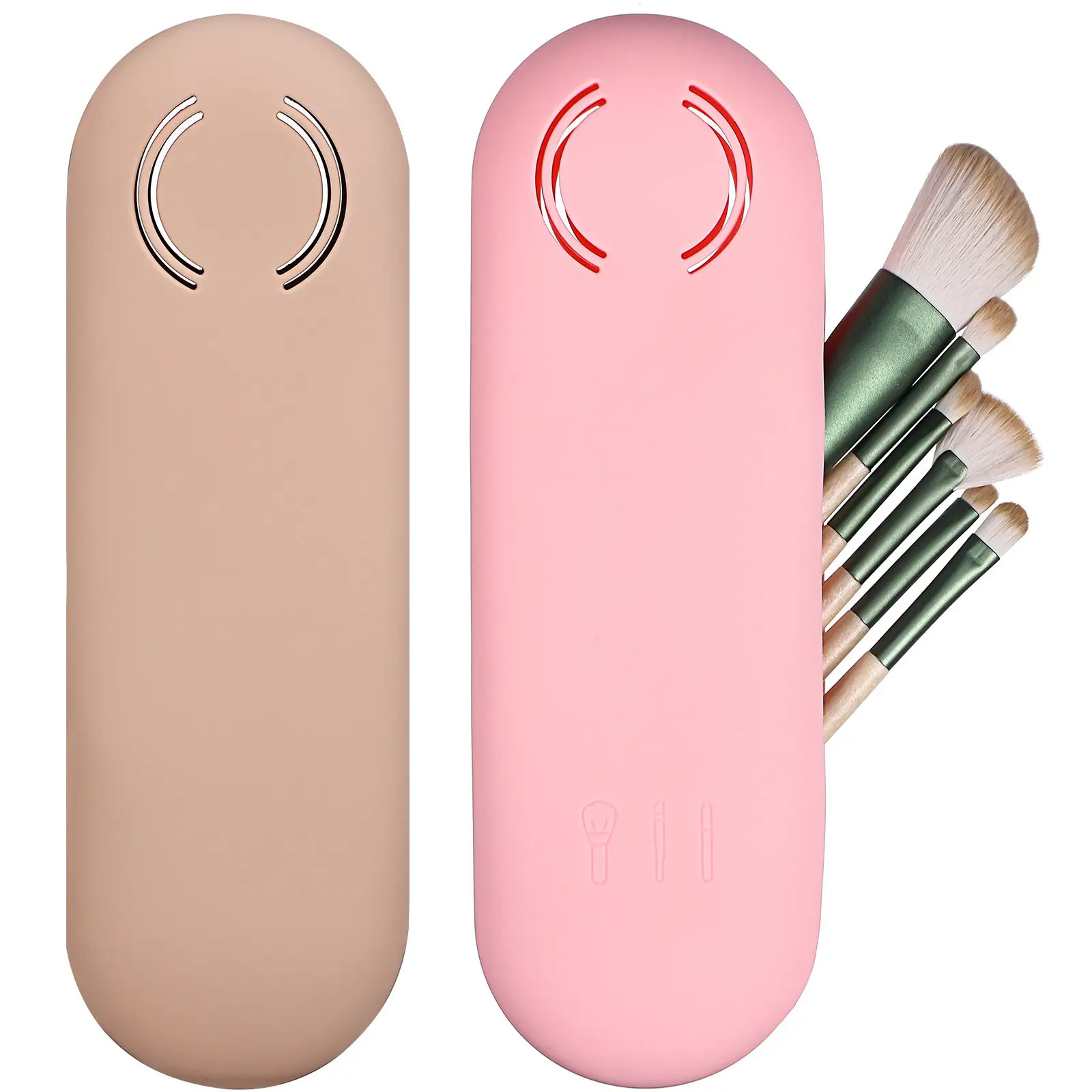 

Набор из 2 силиконовых держателей для кистей для макияжа, дорожный футляр, компактный портативный органайзер для кистей, карандашей для бровей и подводок для глаз