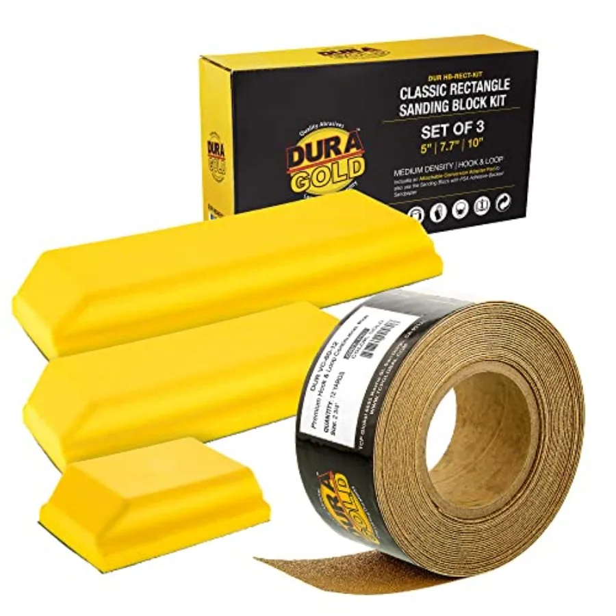 

Pro Series Rectangle Hand Sanding Block Kit with 3 Blocks 5" 7-3/4" and 10" Set Hook and Loop Backing and PSA Adapter Pad and 6