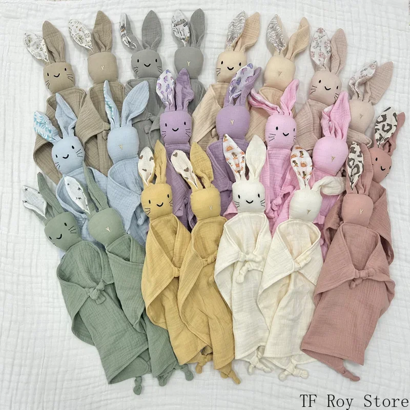 Baby Comforter Cute Baby Rabbit Cat Muslin Towel Soft Cotton Sleeping Dolls Soothing Cloth Blanket Newborn Appease Towel Bibs