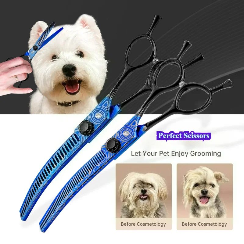 

Fishbone Teeth Curved Chunker Scissors Thinning Groomer Tools For Pet Groomer Professional 7.0 inch JP440C Pet Grooming Shears