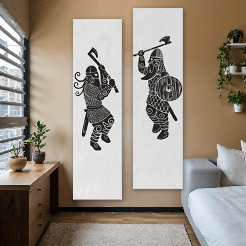 Tapestry Anime Large Wall Tapestry Viking Warrior Vertical Tapestry - Norse Mythology Black and White Aesthetic Art, 59x16 inch