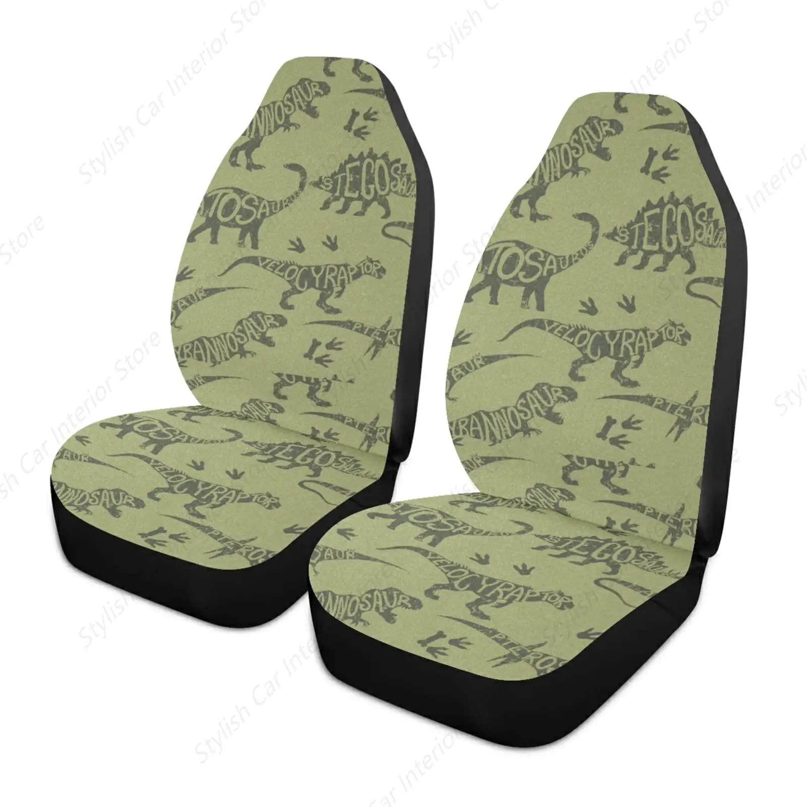 

Seamless Vintage Camouflage Dinosaurs in Retro Green 2PC Front Car Seat Covers Set Universal Fit for Vehicle Sedan