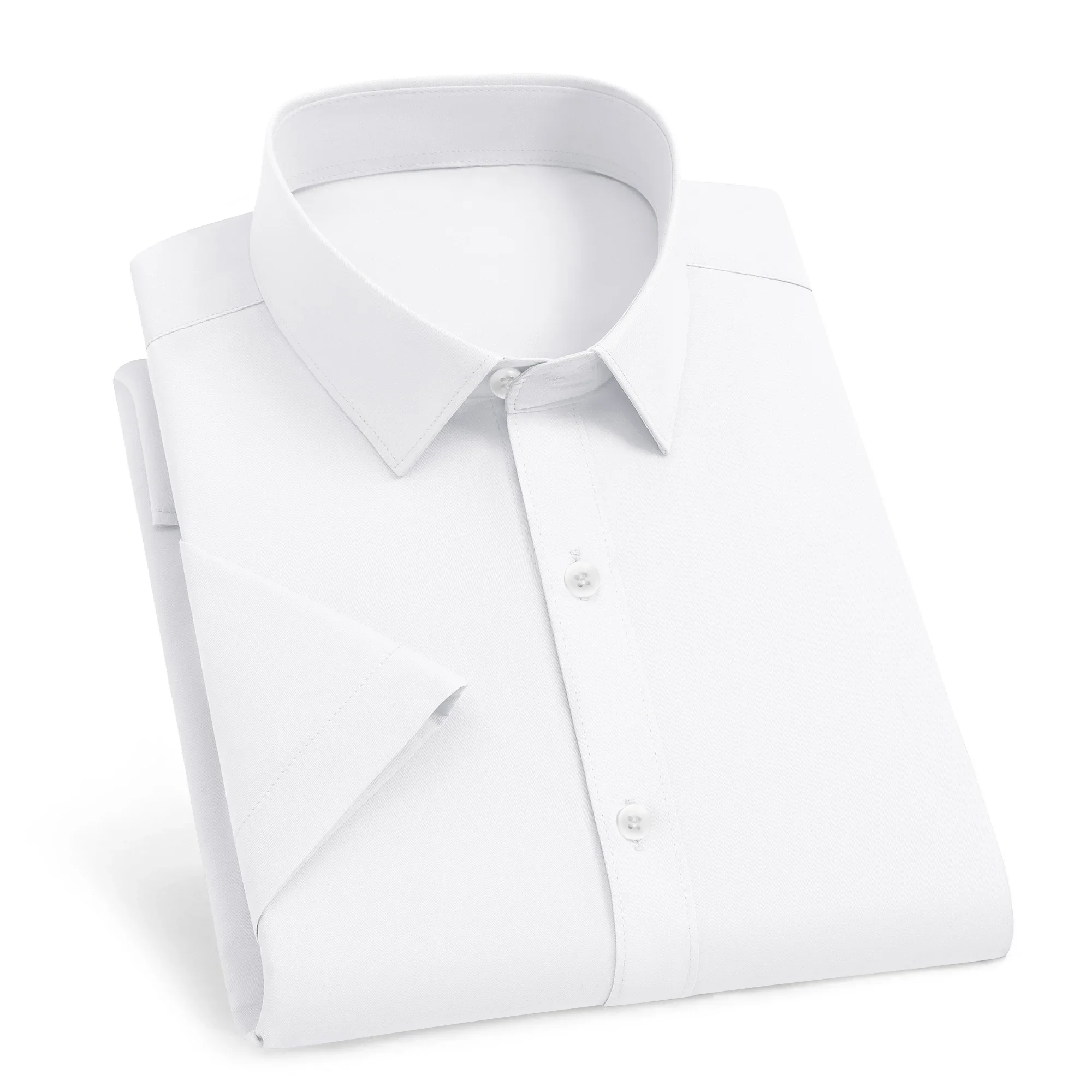 New Men's Business Casual Solid Color Short Sleeved Shirt for Summer Fashion No Ironing Comfortable and Versatile Top