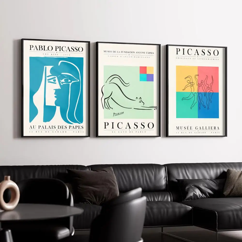 P-picasso Painting Calligraphy 3 Panel Canvas Poster HD Wall Art Painting Room Decor