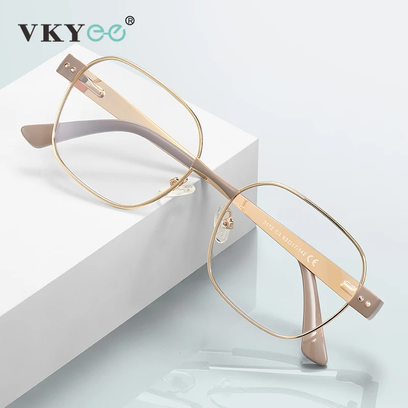 VICKY Fashion New Polygonal Square Frame Metal Anti-blue Light Reading Glasses Women Myopia Customized Prescription PFD3172