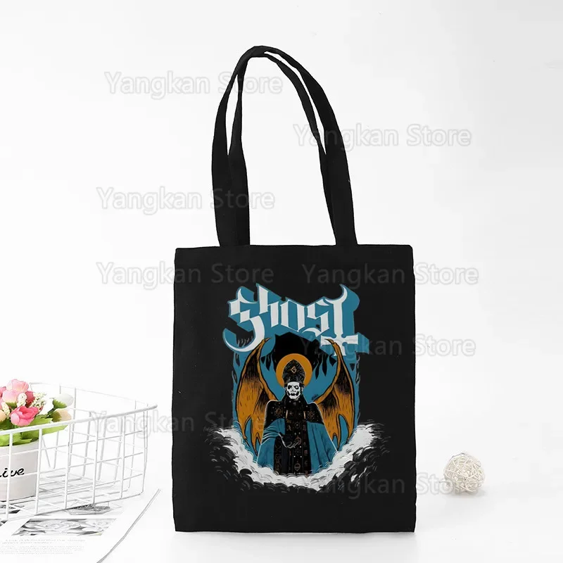 

Ghost Band Canvas Tote Black Bags Harajuku Casual Female Girl Tote Eco Shopper Shoulder Bags