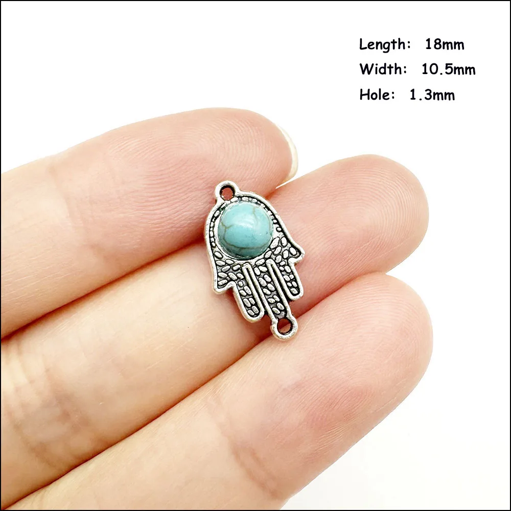 Palm Kruis Hart Hangers Antiek Zilver Kleur Turquoise Bedels Voor Armbanden Bedels Maken Sieraden
