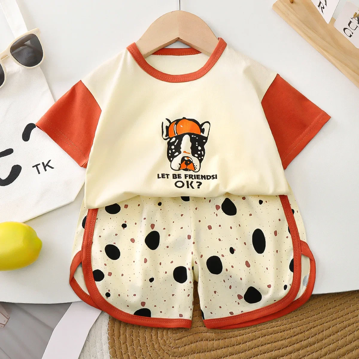 

Kids Summer Pure Cotton Pajamas Boys Girls Cute Cartoon Bear Print Short Sleeve T-Shirt Top + Shorts Toddler Baby Clothing Sets