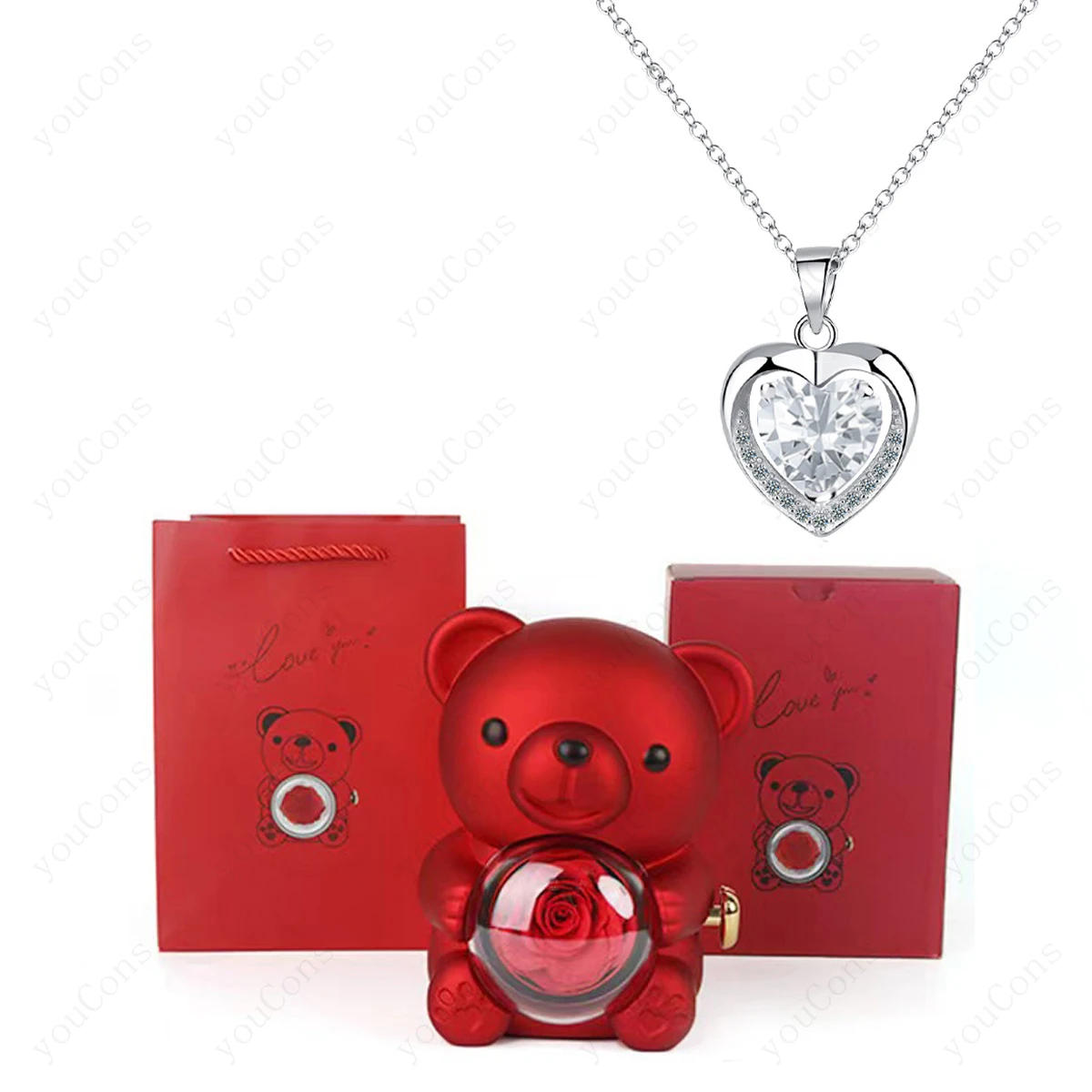 

Кулон-сердце с милым медвежонком в подарочной коробке с розой для женщин, на День святого Валентина, Рождество, свадьбу, День матери, День рождения, ювелирное украшение 2026