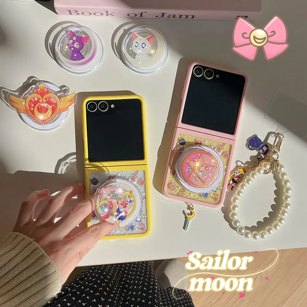 

Anime Sailors Moons For Magsafe Magnetic Bracket Lanyard Phone Case for Samsung Galaxy Z Flip 5 6 5G PC Hard Back Cover Gift