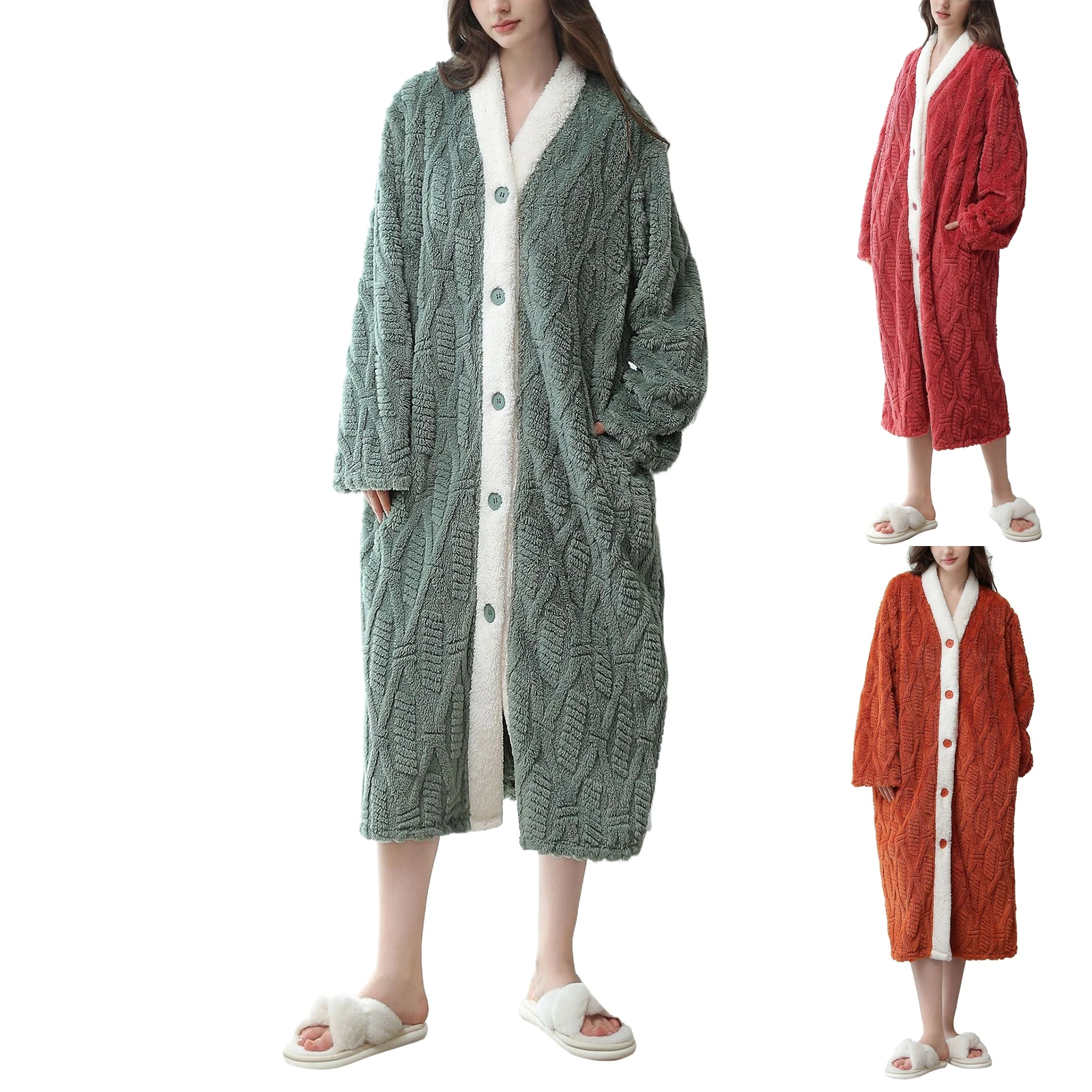 Female Robes Coral Fleece V-Neck Bathrobe Women'S Princess Robe Jacquard Soft Fluffy Winter Keep Warm Kimono Comfort Home Clothe