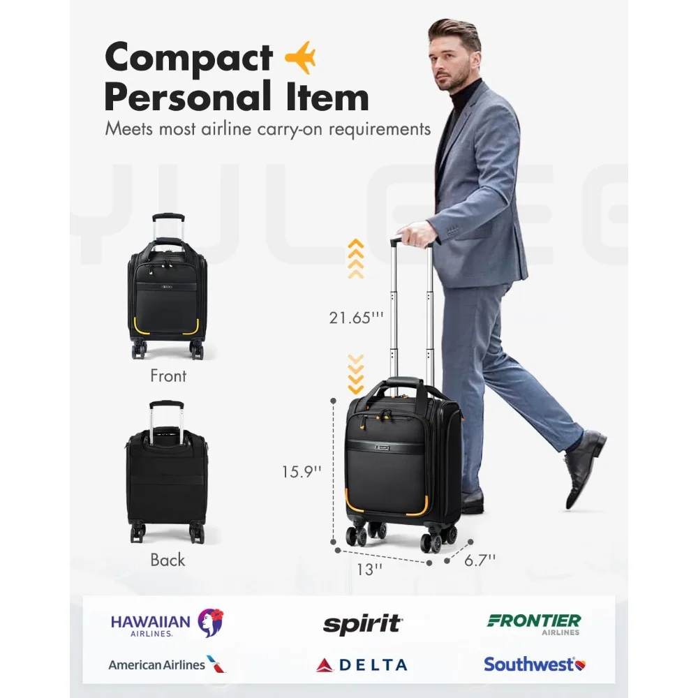 Lekebobor Underseat Carry On Luggage with Spinner Wheels,16 Inch Softside Suitcase with Detachable Sleeve, Lightweight Travel Lu