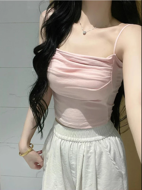 Gilet à bretelles blanc pour femmes, avec coussinet de poitrine, intérieur plié, amincissant, haut tubulaire, sous-vêtements, pour usage quotidien, été