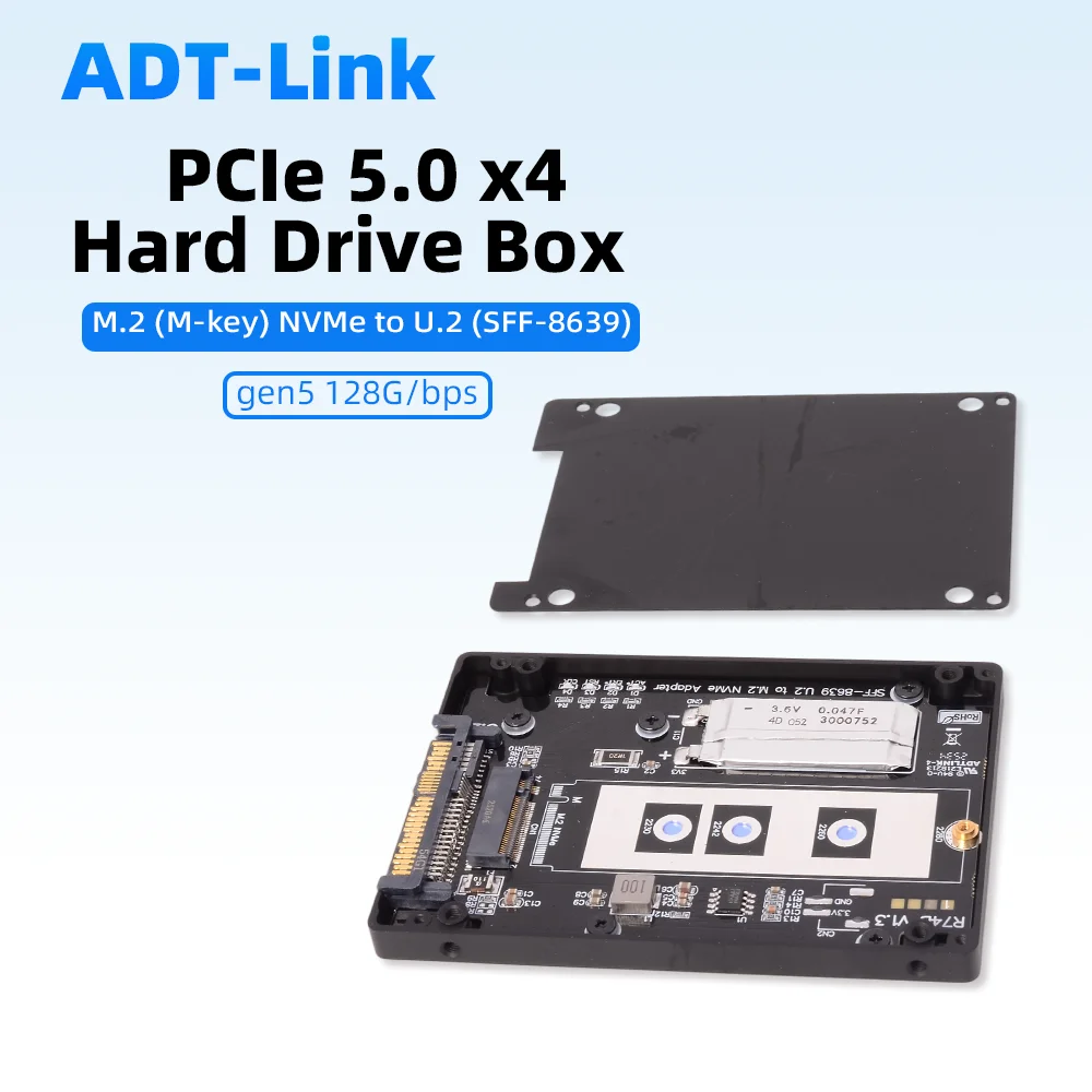 

PCIe 5.0 X4 M.2 M-key NVMe To U.2 SSD SFF8639 Adapter Hard Disk Case U.3 SFF-TA-1001 CNC 128Gbps Gen5 Aluminum Alloy Shell