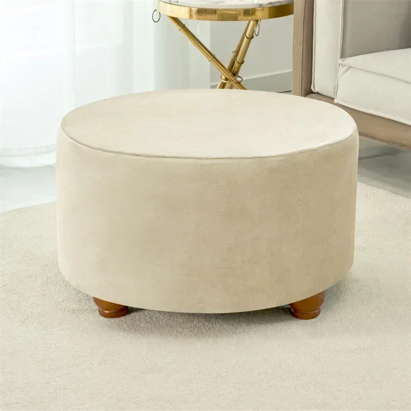 Super Soft Velvet Ottoman Stool Cover Living Room Round Elastic Footrest Cover All-inclusive Foot Stool Seat Slipcover Bedroom