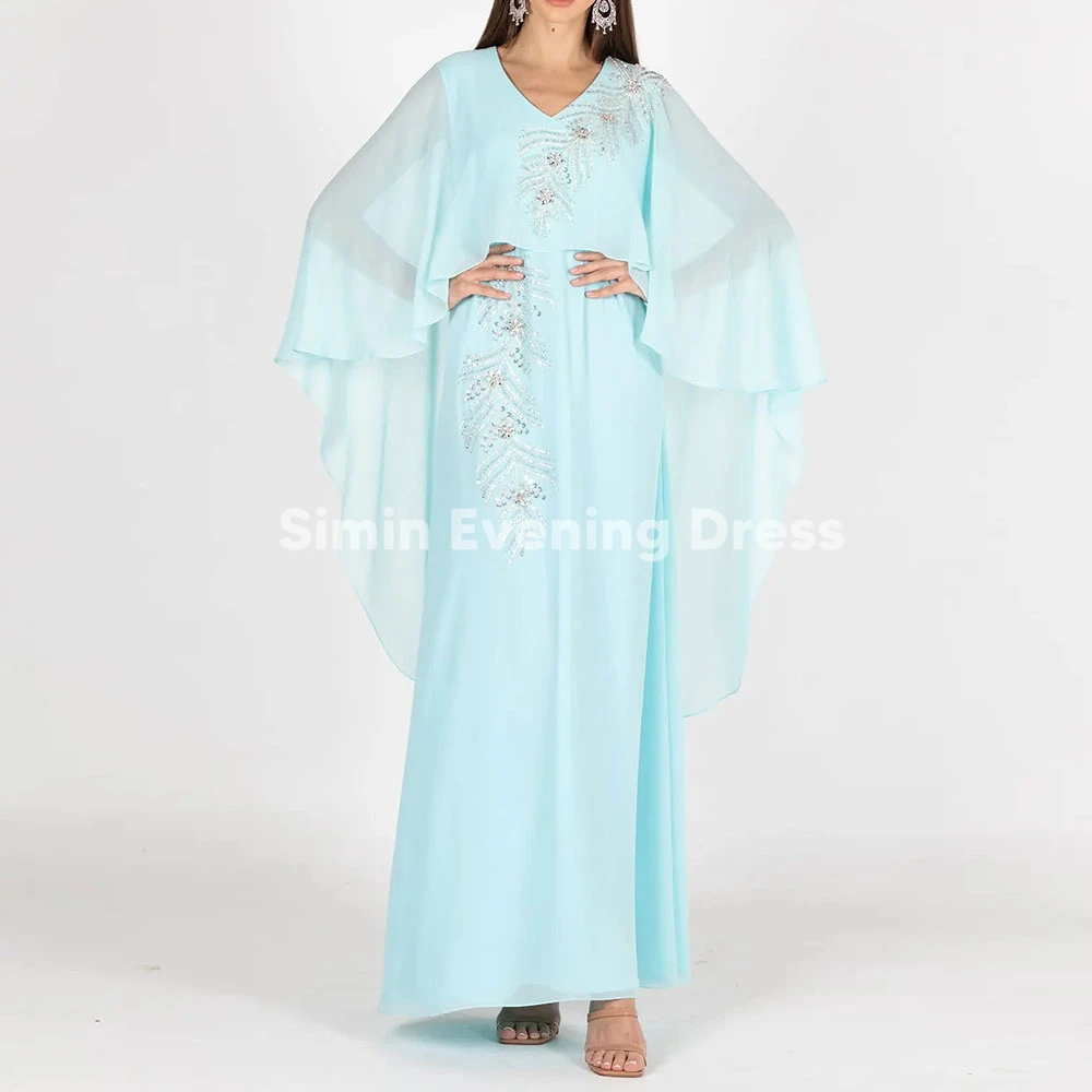 

Simin Customized Women's V-neck Straight Beaded Evening Dresses With Long Sleeves Floor-Length Formal Elegant Party Dresses 2025