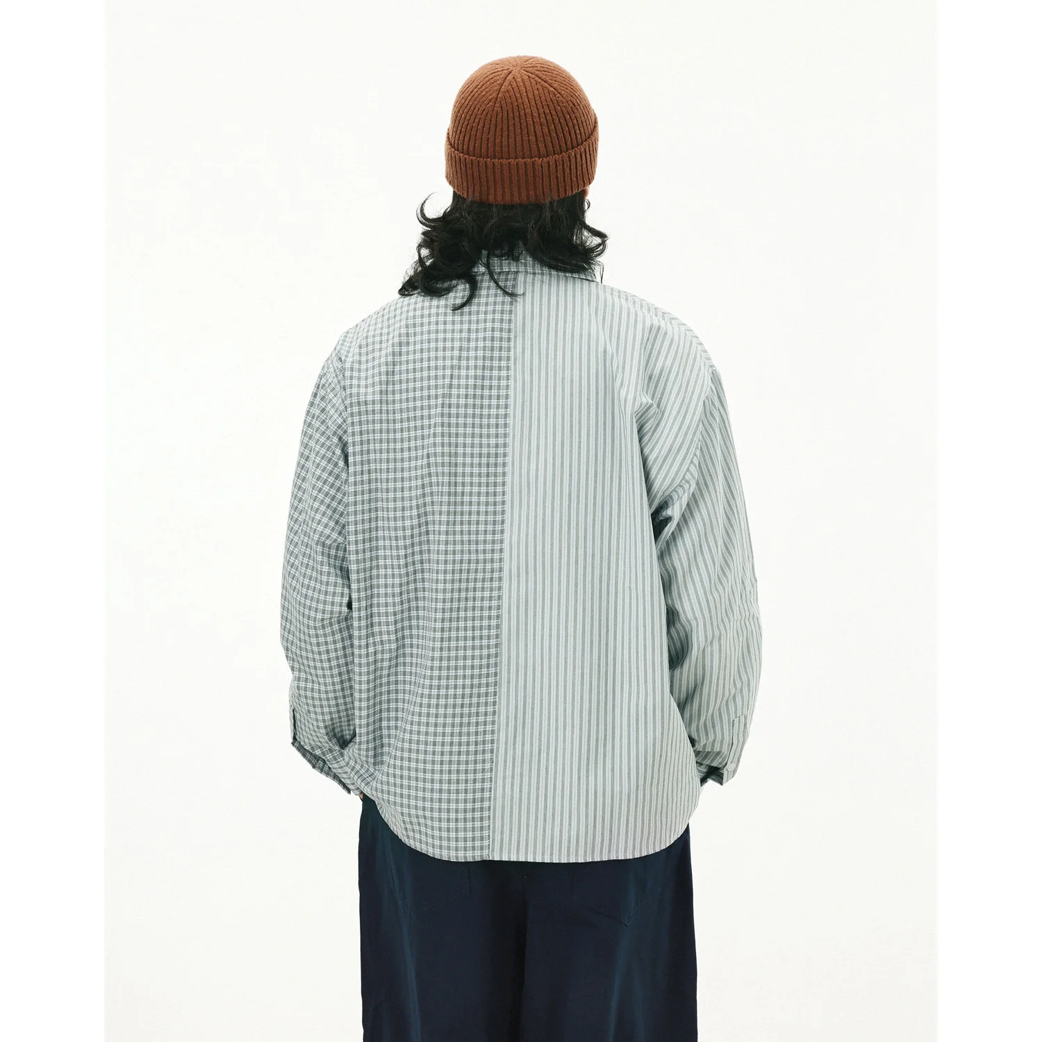 Japanese Vintage Long Sleeve Shirts Men Stripe Splice Plaid Streetwear Fashion Loose Causal Spring Autumn Shirts Tops