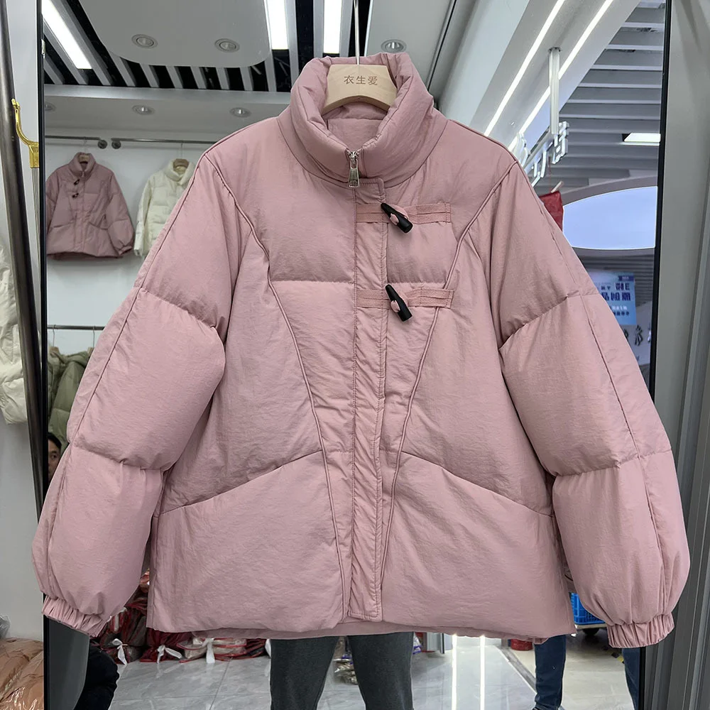 New Down Jacket 2023 Women Winter Short Pullover Hoodie Outwear Candy Color Thick Coat Korean Loose Stand Collor Overcoat