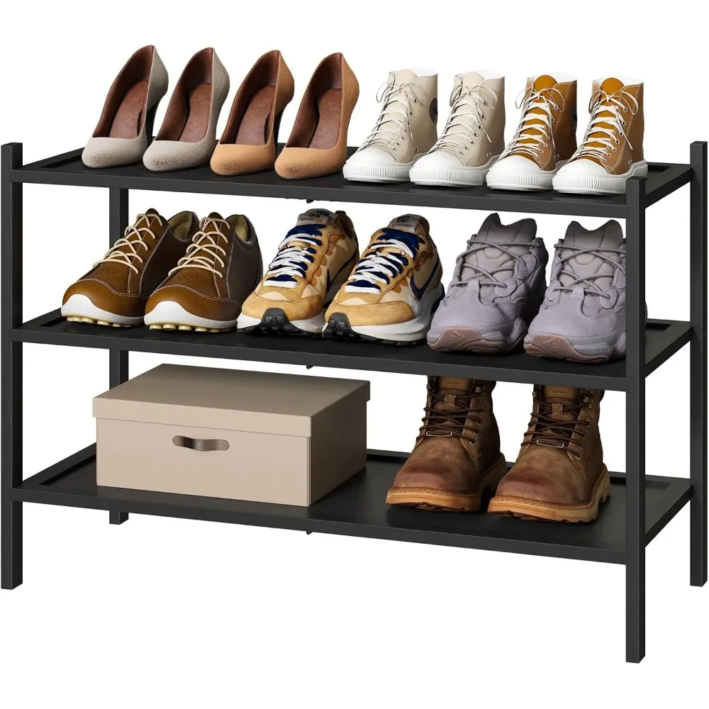 

3-Tier Bamboo Shoe Rack for Entryway, Stackable | Foldable | Natural, Shoe Organizer for Hallway Closet,Free Standing Shoe Racks