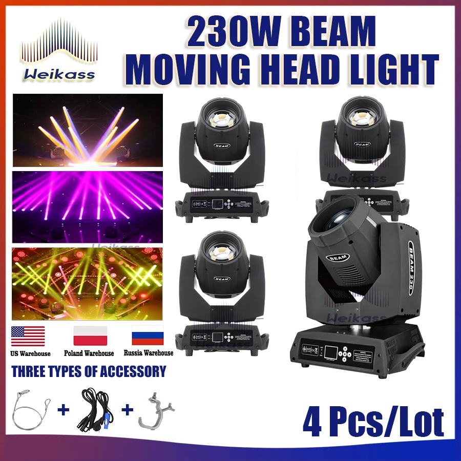 

No Tax 4Pcs 7R 230W Beam Moving Head Light Disco Lights For DJ Club Nightclub Party DMX 17 Gobos 14 Colors Fixture