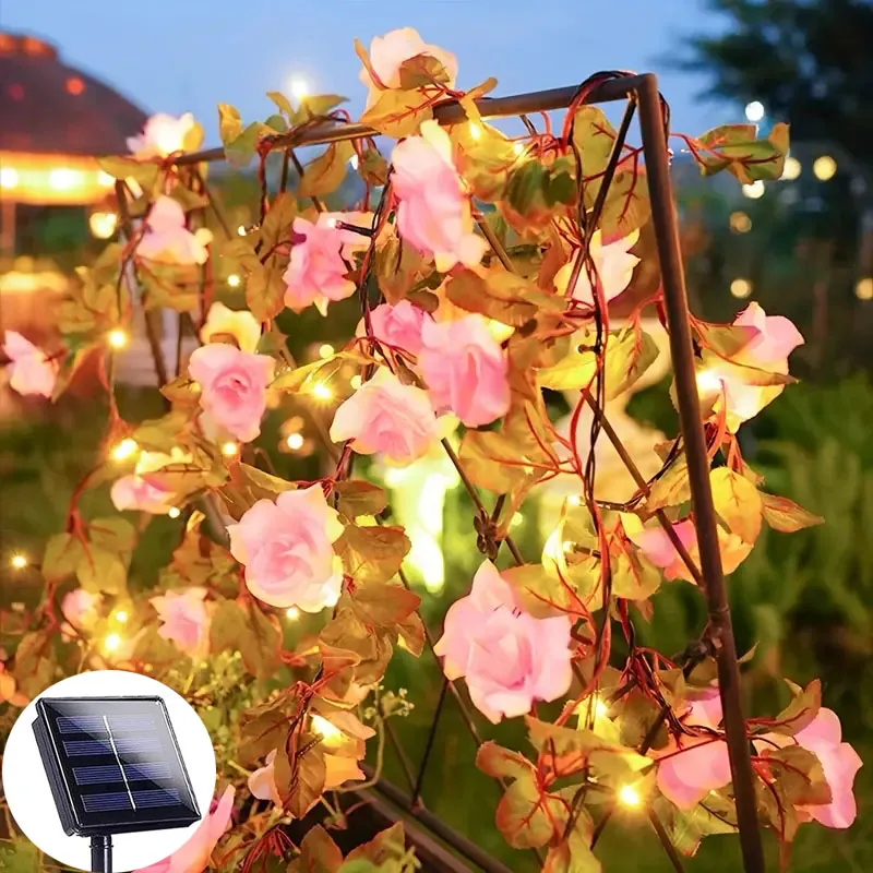 

Solar Rose String Light Outdoor Waterproof Artificial Flower Fairy String Lamp for Garden Patio Fence Yard Christmas Decoration