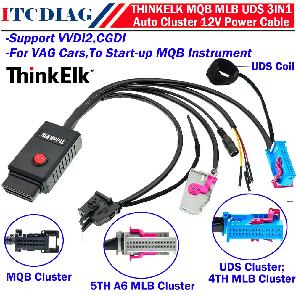 ThinkElk MQB MLB UDS 3in1 cable 12V Power Cable 4/5th MQB Cluster Dashboard ID48 Key Program UDS Instrument For v-w/ audi/ skoda