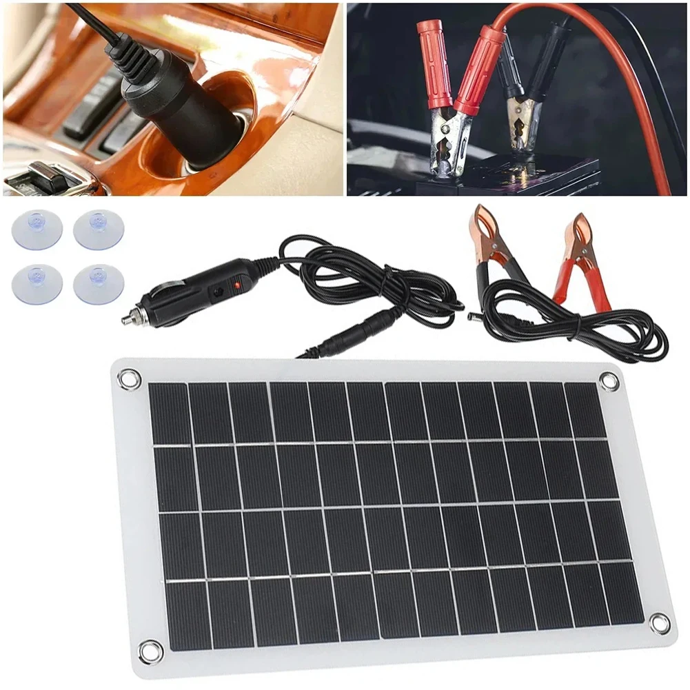 30W 12V Flexible Solar Panel Trickle Charger With Clips For RV Car Boat Motorcycle Battery Maintenance Power Supply