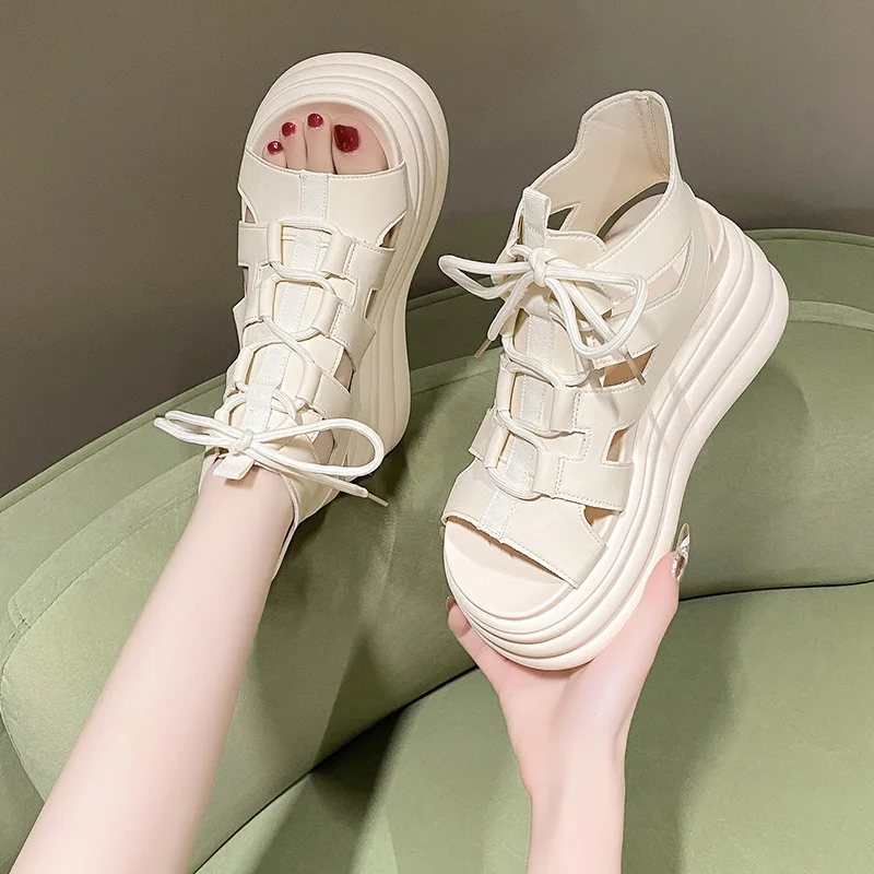 High Heel Sandal for Women Round Toe Suit Female Beige Muffins shoe Breathable Summer Shoes All-Match High-heeled Black Flat Com