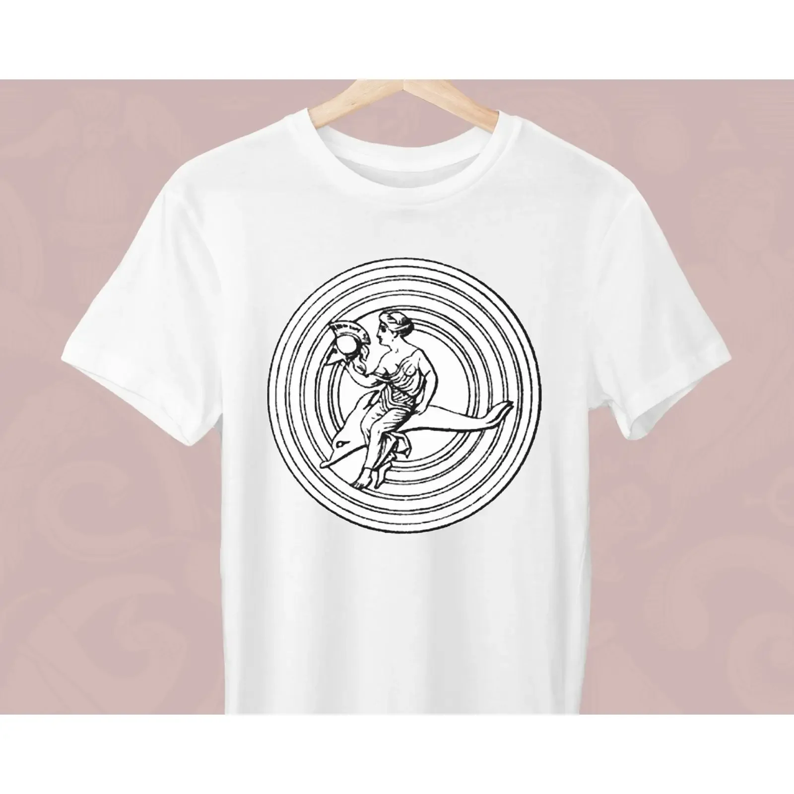 Ancient Greek Thetis On Dolphin Camiros Gold Plate Engraving Art Mythology T Shirt vintage Washed Top For Everyday Wear fashion