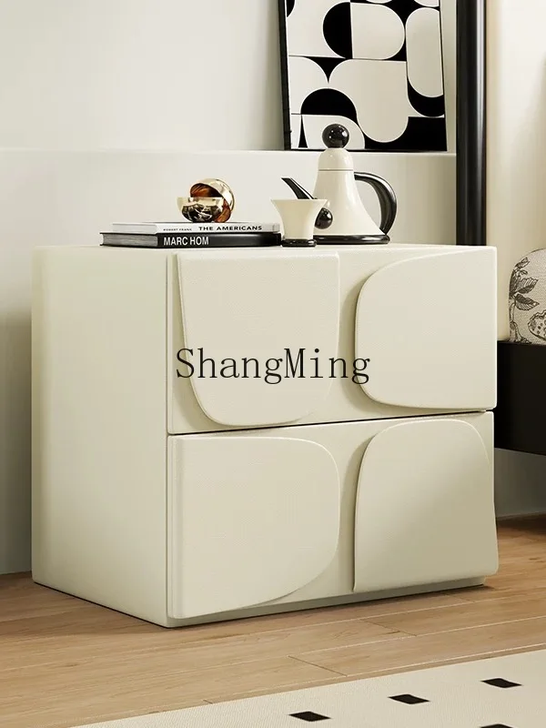 ZYY بسيطة الحديثة خشب متين منضدة كريم وابي سابي نمط ضوء فاخر الراقية غرفة نوم المنزل خزانة صغيرة بجانب السرير #1