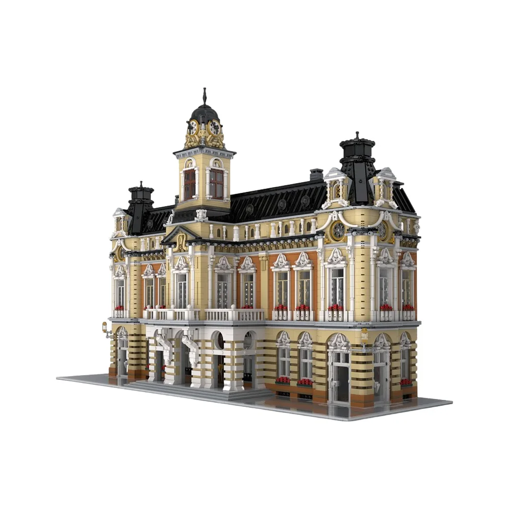 Gobricks MOC Town Hall Modular Building Blocks รุ่น Town Hall สถาปัตยกรรมเมือง Street View อิฐประกอบของเล่นเด็กของขวัญ