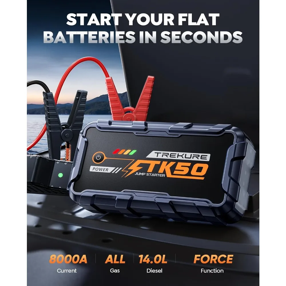 8000A Car Jump Starter 26800mAh, Portable for All Gas & 12L Diesel, Power Bank & Fast Charge, LED Light view 2