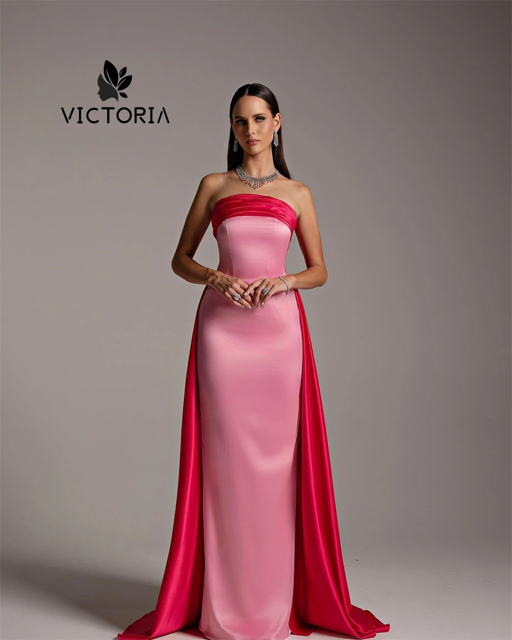 

Enchanting Arabic Dark And Light Pink Evening Dress Mermaid Strapless Dubai Christmas Party Gowns Cocktail Prom Dress Customized