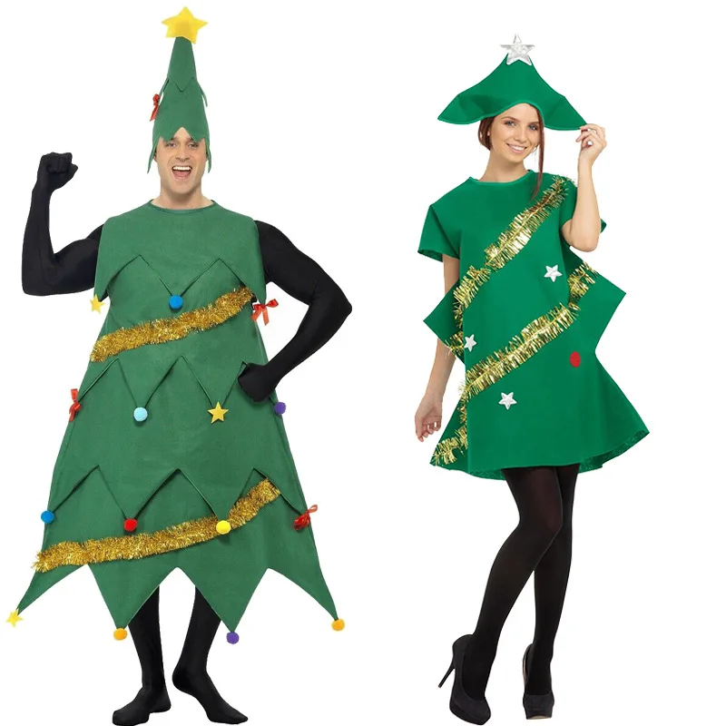 ZAWALAND Christmas Tree Cosplay Costume Jumpsuit Adult Dress Hat Headwear Party Carnival Xmas Performance Props Costume Suit