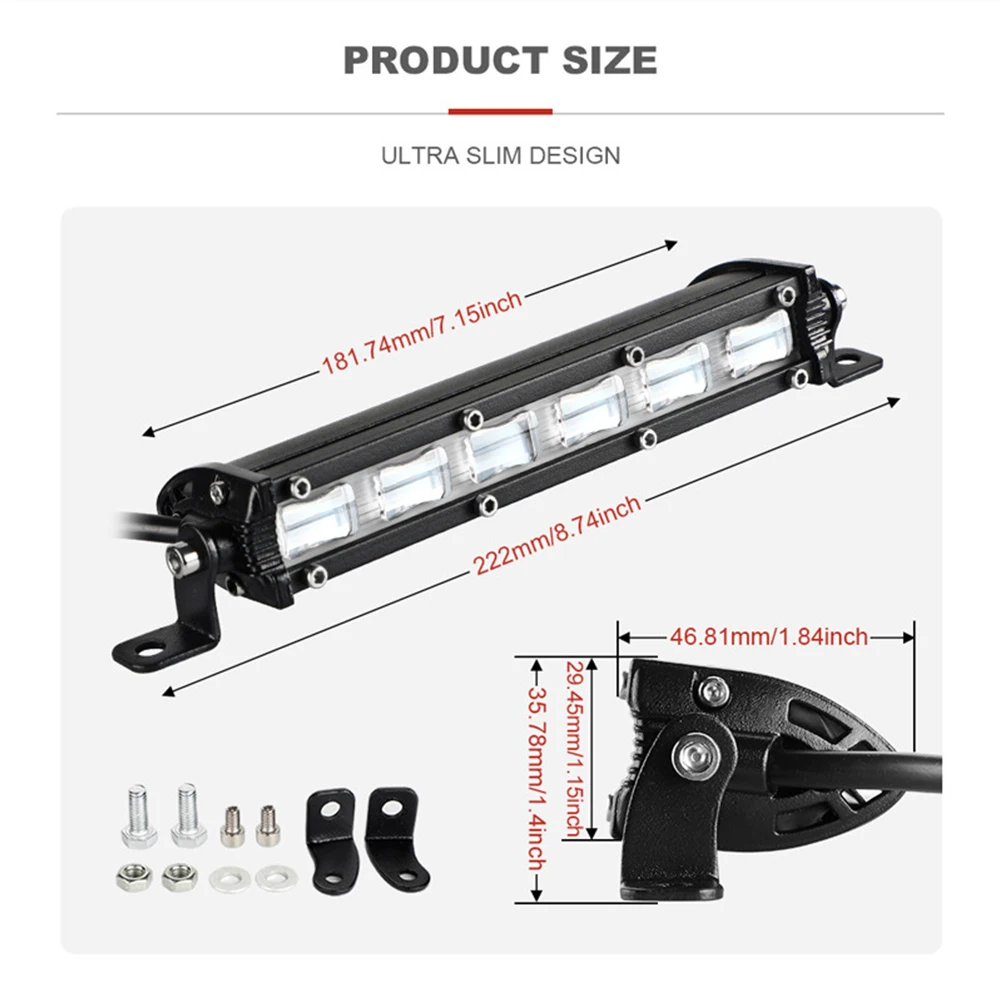 7inch LED Work Light Bar Slim Driving Fog Offroad Flood Beam ATV SUV UTV Truck Car Led Center Grid Light White