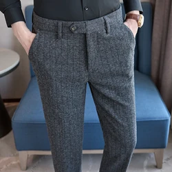 2026 Men's Black Herringbone Pants, Winter Fashion Slim Trousers, Gray, Brown, Coffee, Apricot, Green To Choose From,Asian Size