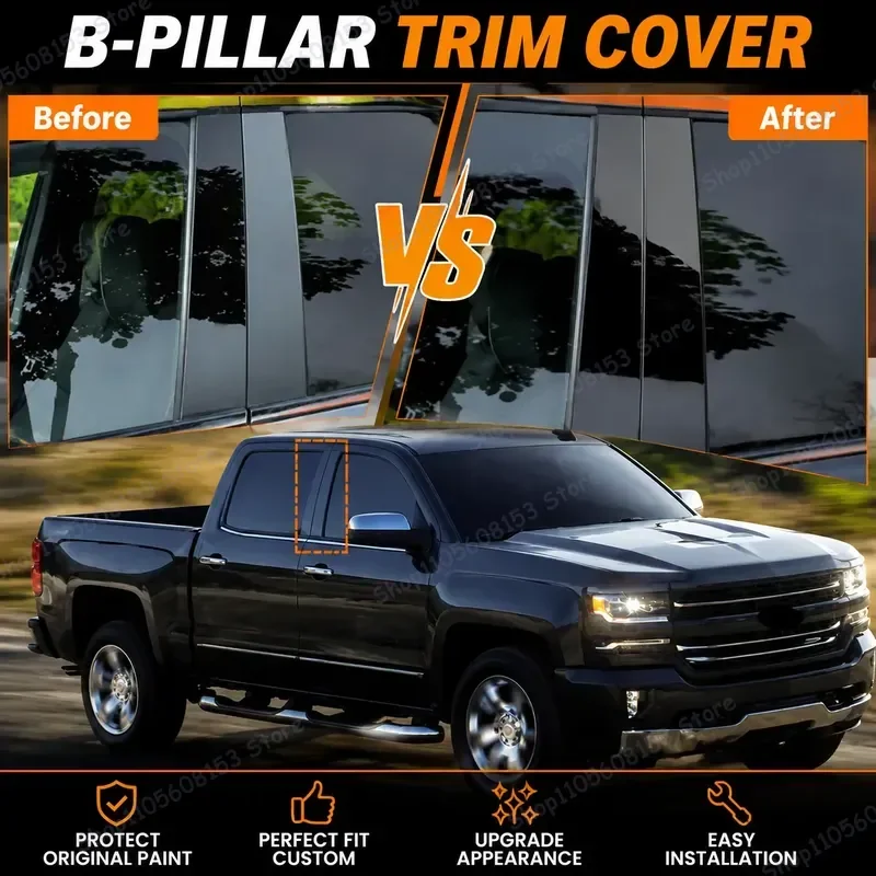 For GMC Jimsy SIERRA Pickup Truck Window Trim Kit Black Center Pillar Sticker Auto Exterior Decoration Car Styling Accessory