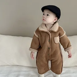 Baby Autumn and Winter Clothes Korean Children Clothing Baby Outdoor Clothes Winter Fur Rompers Boys and Girls Plush Jumpsuit